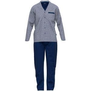 Gotzburg heren pyjama met knoopjes, middenblauw mini dessin -  Maat: L