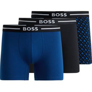 HUGO BOSS Bold boxer briefs (3-pack), heren boxers normale lengte, donkerblauw, middenblauw, blauw dessin