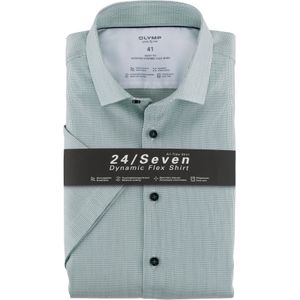 OLYMP 24/7 Level 5 body fit overhemd, korte mouw, Dynamic Flex, groen dessin 43