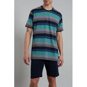Ceceba - Heren Pyjamaset - Middengroen Gestreept - Korte Broek en T-shirt met Korte Mouwen