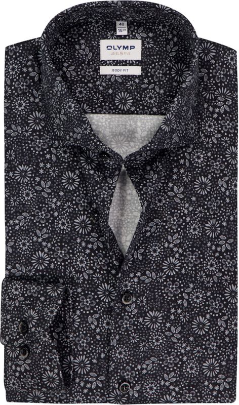 OLYMP - Level 5 - Body Fit Overhemd - Zilvergrijs Dobby - Mouwlengte 7 - Strijkvriendelijk
