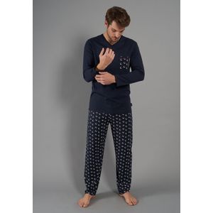 TOM TAILOR heren pyjama V-hals, donkerblauw dessin -  Maat: S