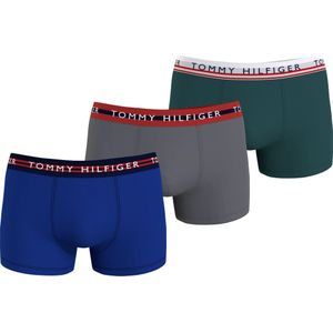 Tommy Hilfiger trunk (3-pack), heren boxers normale lengte, kobalt, grijs, groen -  Maat: L