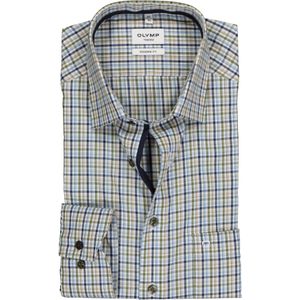 OLYMP Tendenz modern fit overhemd, blauw, wit, beige en groen geruit (contrast) 44