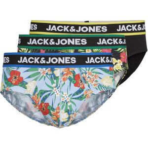 JACK & JONES Jacpink flower briefs (3-pack), heren slips, zwart en lichtblauw -  Maat: M