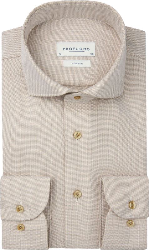 Profuomo - Slim Fit - Heren Overhemd - Beige - Dobby
