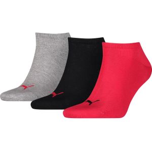 Puma Unisex Sneaker Plain (3-pack), unisex enkelsokken, zwart, rood -  Maat: 47-49