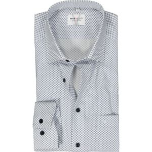 MARVELIS modern fit overhemd, mouwlengte 7, popeline, wit met donkerblauw dessin