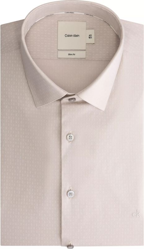 Calvin Klein slim fit overhemd, popeline, beige met wit dessin