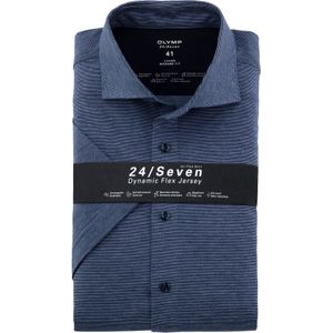 OLYMP Luxor 24/7 modern fit overhemd, korte mouw, structuur, marineblauw