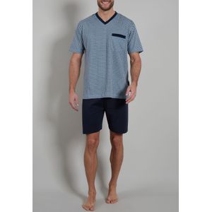 Gotzburg heren shortama V-hals, lichtblauw dessin