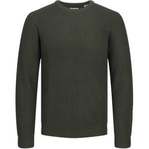 JACK & JONES William knit crew neck slim fit, heren pullover acryl met O-hals, donker olijfgroen