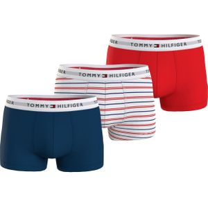 Tommy Hilfiger trunk (3-pack), heren boxers normale lengte, blauw, rood en gestreept -  Maat: S