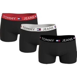 Tommy Hilfiger trunk (3-pack), heren boxers normale lengte, zwart met gekleurde tailleband -  Maat: M