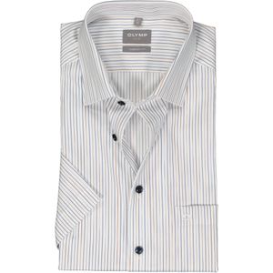 OLYMP comfort fit overhemd, korte mouw, popeline, wit met beige en blauw gestreept 42