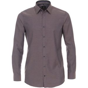 VENTI - Body Fit Overhemd - Blauw met Wit en Oranje - Strijkvriendelijk