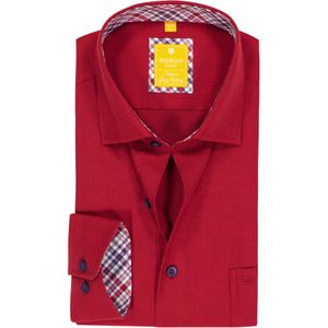 Redmond - Modern Fit Overhemd - Donkerrood - Twill