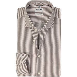 OLYMP - Level 5 - Body Fit Overhemd - Bruin Gestreept - Strijkvriendelijk