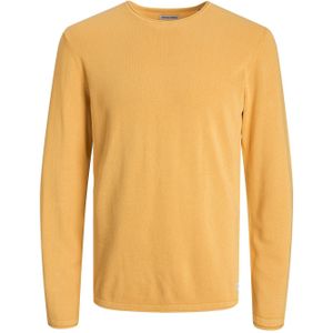 JACK & JONES Leo knit crew neck slim fit, heren pullover katoen met O-hals, okergeel