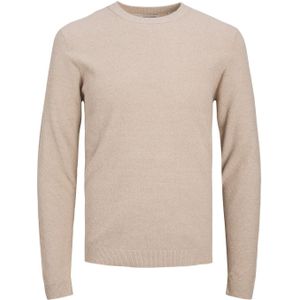 JACK & JONES Marcus knit crew neck slim fit, heren pullover katoen met O-hals, beige samen met beige -  Maat: M