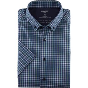 OLYMP Luxor 24/7 modern fit overhemd, korte mouw, Dynamic Flex, lichtgroen geruit