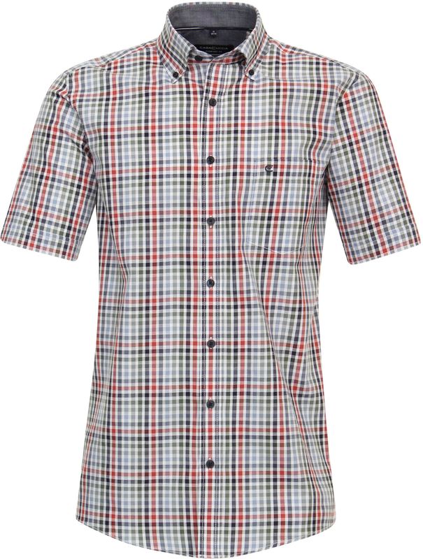 CASA MODA - Sport Comfort Fit Overhemd - Rood Geruit - Korte Mouw