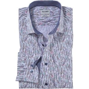 OLYMP Level 5 body fit overhemd, popeline, smaragdgroen dessin