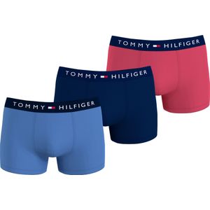 Tommy Hilfiger trunk (3-pack), heren boxers normale lengte, lichtblauw, blauw, roze -  Maat: M