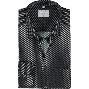 MARVELIS comfort fit overhemd, popeline, zwart met wit en grijs dessin 44