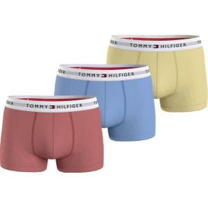 Tommy Hilfiger trunk (3-pack), heren boxers normale lengte, oudroze, lichtblauw, geel -  Maat: M