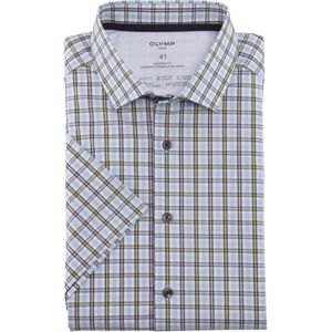 OLYMP Luxor 24/7 modern fit overhemd, korte mouw, popeline, limoen geruit