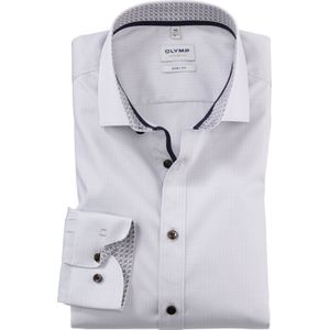OLYMP Level 5 body fit overhemd, satijnbinding, lichtgrijs dessin
