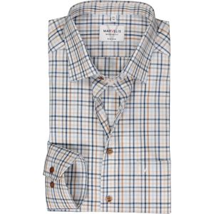 MARVELIS modern fit overhemd, mouwlengte 7, popeline, wit met blauw en beige geruit