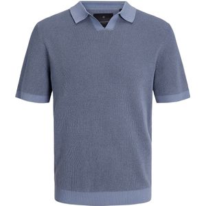 JACK & JONES Bani knit split neck slim fit, heren polo katoen met polo kraag, lichtblauw samen met blauw