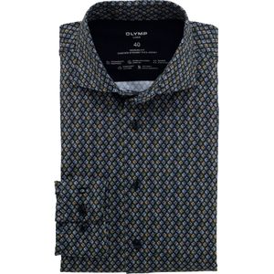 OLYMP Luxor 24/7 modern fit overhemd, tricot, olijfgroen dessin