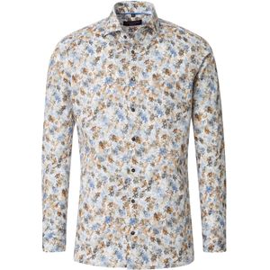 CASA MODA modern fit overhemd, popeline, wit met bruin en blauw dessin