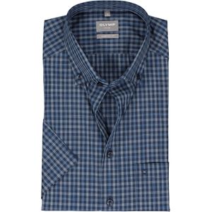 OLYMP comfort fit overhemd, korte mouw, popeline, blauw geruit geruit