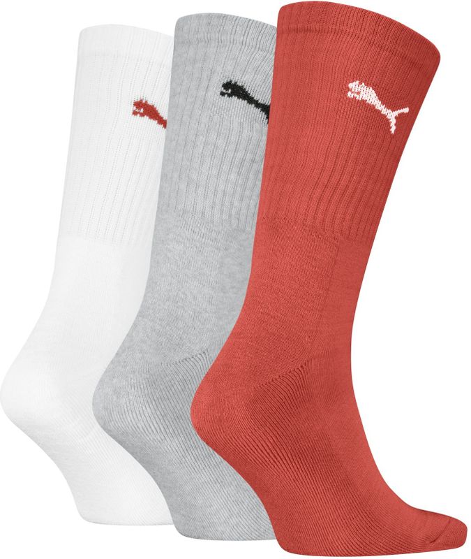 Puma Crew Sock (3-pack), unisex sokken, grijs, wit, oranje