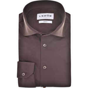 Ledub modern fit overhemd, mouwlengte 72 cm, jersey, donkerbruin