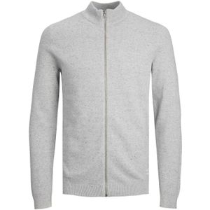 JACK & JONES Hill knit turtle zip cardigan slim fit, heren vest katoen met turtleneck, lichtgrijs melange