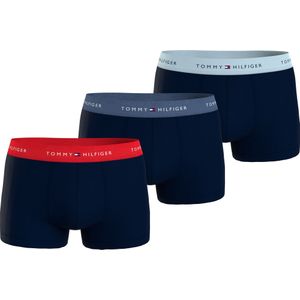 Tommy Hilfiger heren boxers normale lengte (3-pack), trunk, blauw met gekleurde tailleband -  Maat: S