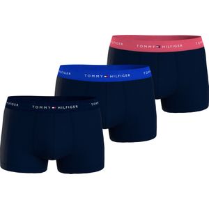 Tommy Hilfiger heren boxers normale lengte (3-pack), trunk, blauw met gekleurde tailleband -  Maat: S