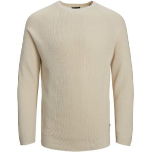 JACK & JONES Matt knit crew neck slim fit, heren pullover katoen met O-hals, beige -  Maat: XS