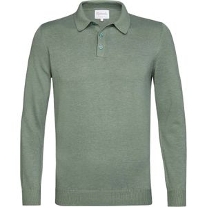 Michaelis heren trui katoen, slim fit gebreide polo lange mouw, lichtgroen -  Maat: S