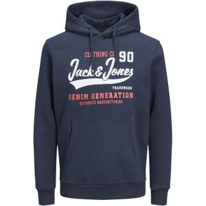 JACK & JONES Logo sweat hood slim fit, heren hoodie katoenmengsel met capuchon, blauw