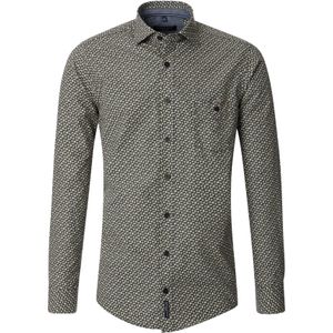 CASA MODA Sport casual fit overhemd, popeline, groen met beige en wit dessin