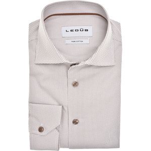 Ledub modern fit overhemd, mouwlengte 72 cm, popeline, wit met bruin mini dessin