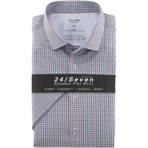 OLYMP 24/7 Level 5 body fit overhemd, korte mouw, Dynamic Flex, zalmkleurig geruit