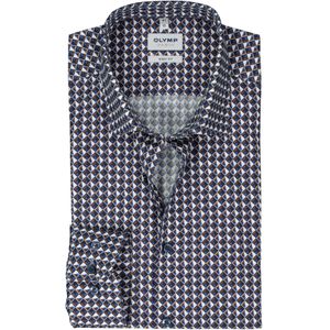 OLYMP Level 5 body fit overhemd, tricot, blauw met bruin en wit dessin