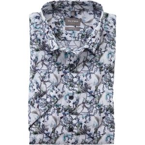 OLYMP Luxor comfort fit overhemd, korte mouw, popeline, cyaan dessin